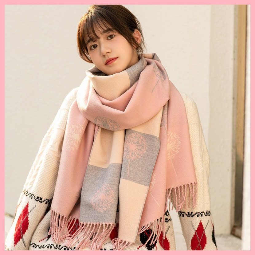Khăn Găng Tay Quà Tặng Khăn Cashmere Nữ Mùa Đông Phù Hợp Với Mùa Xuân Thu Dài Phong Cách Mẹ Khăn Choàng Bên Ngoài Hai Mặt Dệt Kim Yếm Dày