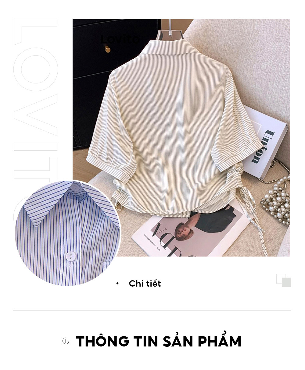 Mô tả Áo kiểu Lovito họa tiết sọc có dây rút phong cách thường ngày cho nữ LNE65192 - 4