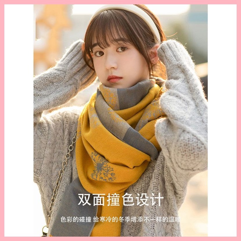 Khăn Găng Tay Quà Tặng Khăn Cashmere Nữ Mùa Đông Phù Hợp Với Mùa Xuân Thu Dài Phong Cách Mẹ Khăn Choàng Bên Ngoài Hai Mặt Dệt Kim Yếm Dày