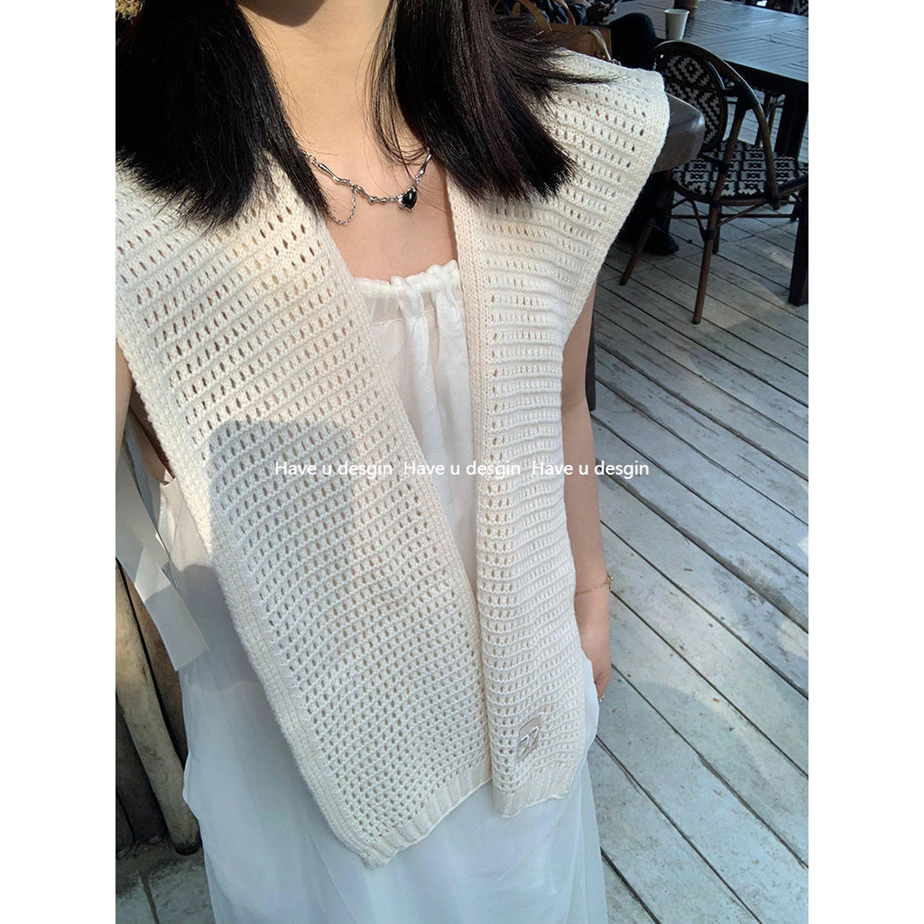 Have u desgin [Thiết kế đơn giản] ins Blogger Cùng phong cách Khăn choàng dệt kim phong cách đơn giản Nữ Xuân Hè Phù hợp với cổ áo giả Trang trí áo ghi lê Khăn quàng cổ đa chức năng