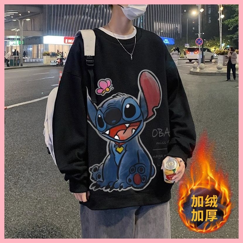 Áo khoác Quần áo Áo Áo Stitch Abomination Lilo Pelekai Reuben Woops Stitch Abomination In Hình Áo Dài Tay Nam Dạo Phố ins Thiết Kế Mỹ Top Niche Cổ Tròn Lông Cừu Lót Áo Hợp Thời Trang