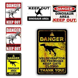 Nguy hiểm - Khu vực khủng long Jurassic Keep Out Park Rex Vintage Kim loại Tín hiệu Retro Thiếc Plate Sign Wall Art Decor 20 * 30cm