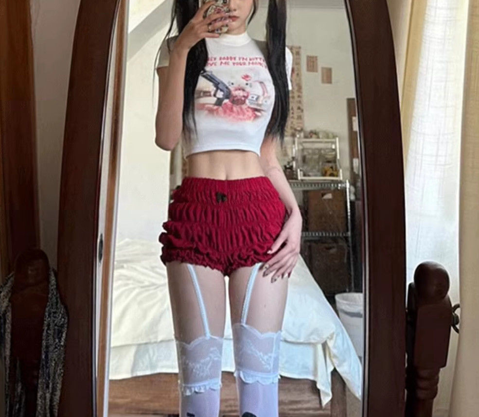 Lan ~ American Hot Girl Low-Waist Thể Thao Xếp Ly Quần Short Nữ Mùa Hè Phong Cách Mới Cao Cấp Skinny Ôm Hơn Nhìn Chữ a Mặc Ngoài Quần Nóng