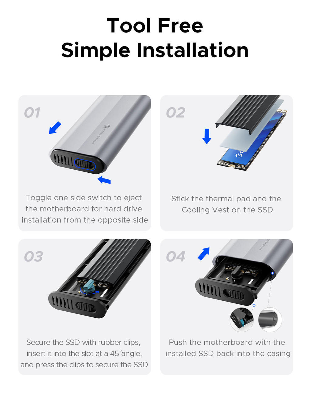Mô tả Orico M.2 NVMe SATA SSD Vỏ USB Bộ chuyển đổi bên ngoài Hỗ trợ UASP cho PCIe NVMe SATA SSD (AXM2) - 8