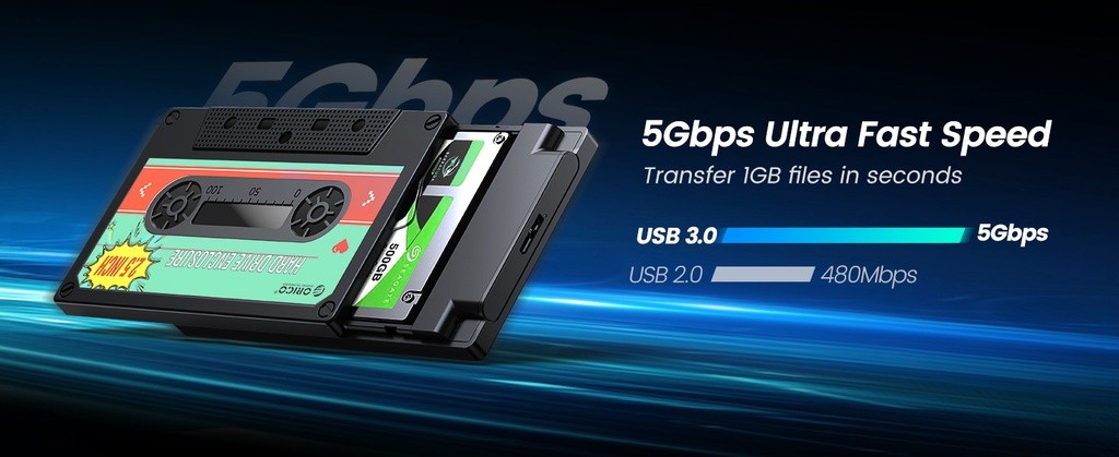 Mô tả Hộp đựng ổ cứng gắn ngoài ORICO 2.5 '' SATA sang USB3.0 5Gbps / 6Gbps có nhãn dán DIY-2580U3 - 3
