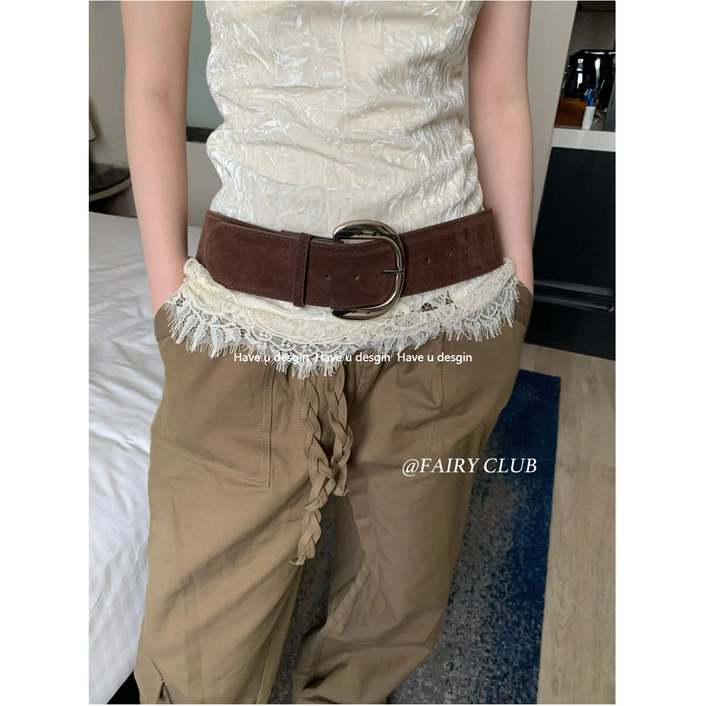 Have u desgin Retro Western Hot Girl Da Lộn Nâu Rộng Thắt Lưng Thời Trang Tất Cả Trận Đấu Bạc Khóa Kim Loại Thắt Lưng Xếp Chồng Phù Hợp