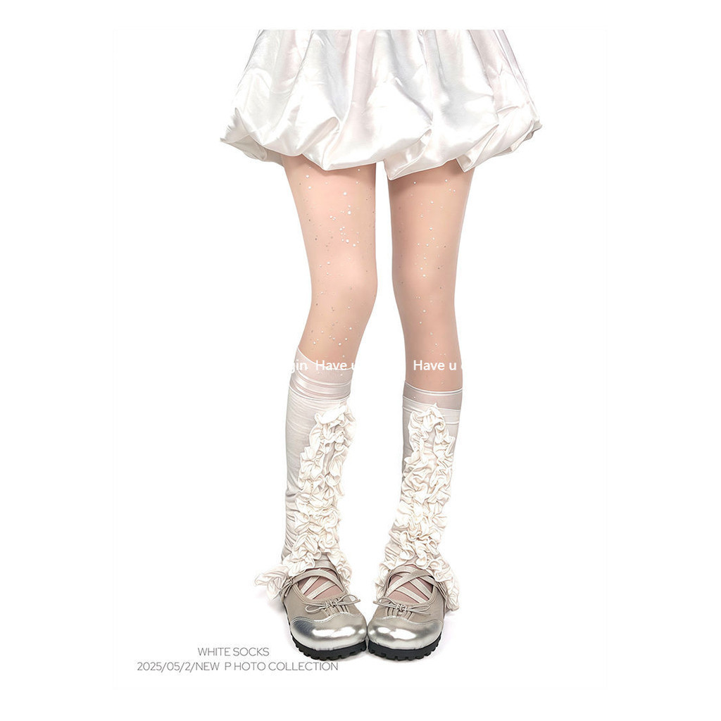 Have u desgin Ren Trắng Xếp Ly Bê Tất Nữ Phong Cách Ba Lê lolita Chân Bao Ngọt Cọc Tất Bao