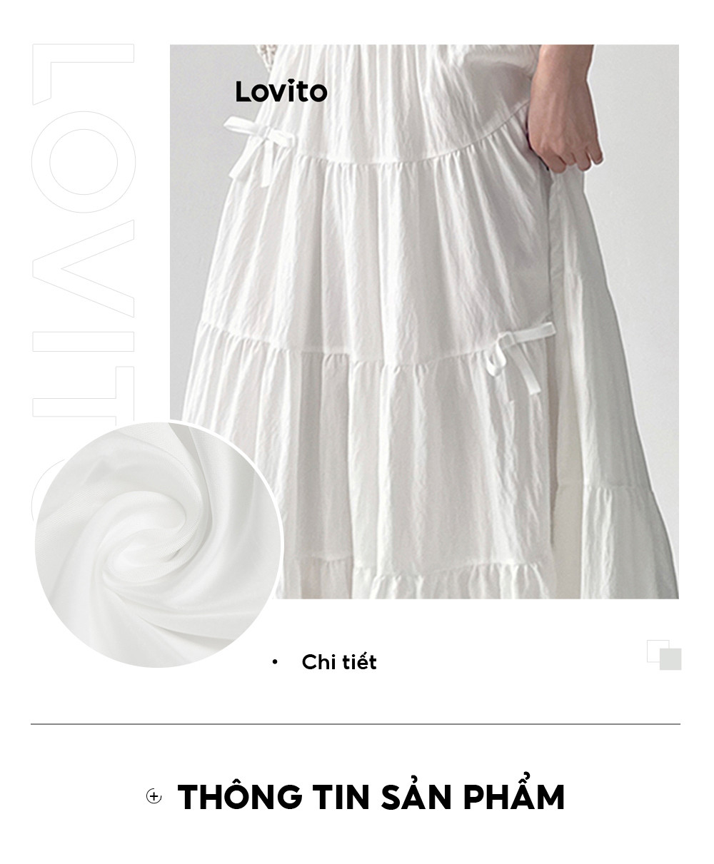 Mô tả Lovito Váy xếp nếp xếp tầng có nơ đơn giản lãng mạn dành cho nữ L98AD095 - 4