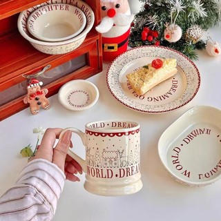 Giáng Sinh Bầu Không Khí Bộ Đồ Ăn Bắc Âu Hộ Gia Đình Đĩa Gốm Phương Tây Đĩa Thực Phẩm Cốc Salad Bát