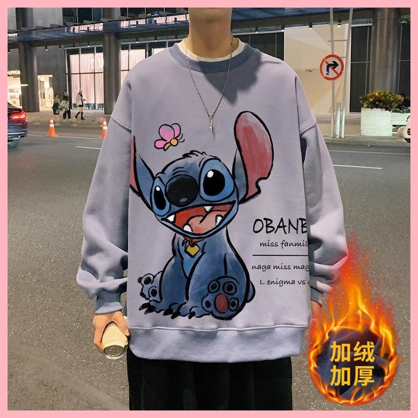 Áo khoác Quần áo Áo Áo Stitch Abomination Lilo Pelekai Reuben Woops Stitch Abomination In Hình Áo Dài Tay Nam Dạo Phố ins Thiết Kế Mỹ Top Niche Cổ Tròn Lông Cừu Lót Áo Hợp Thời Trang