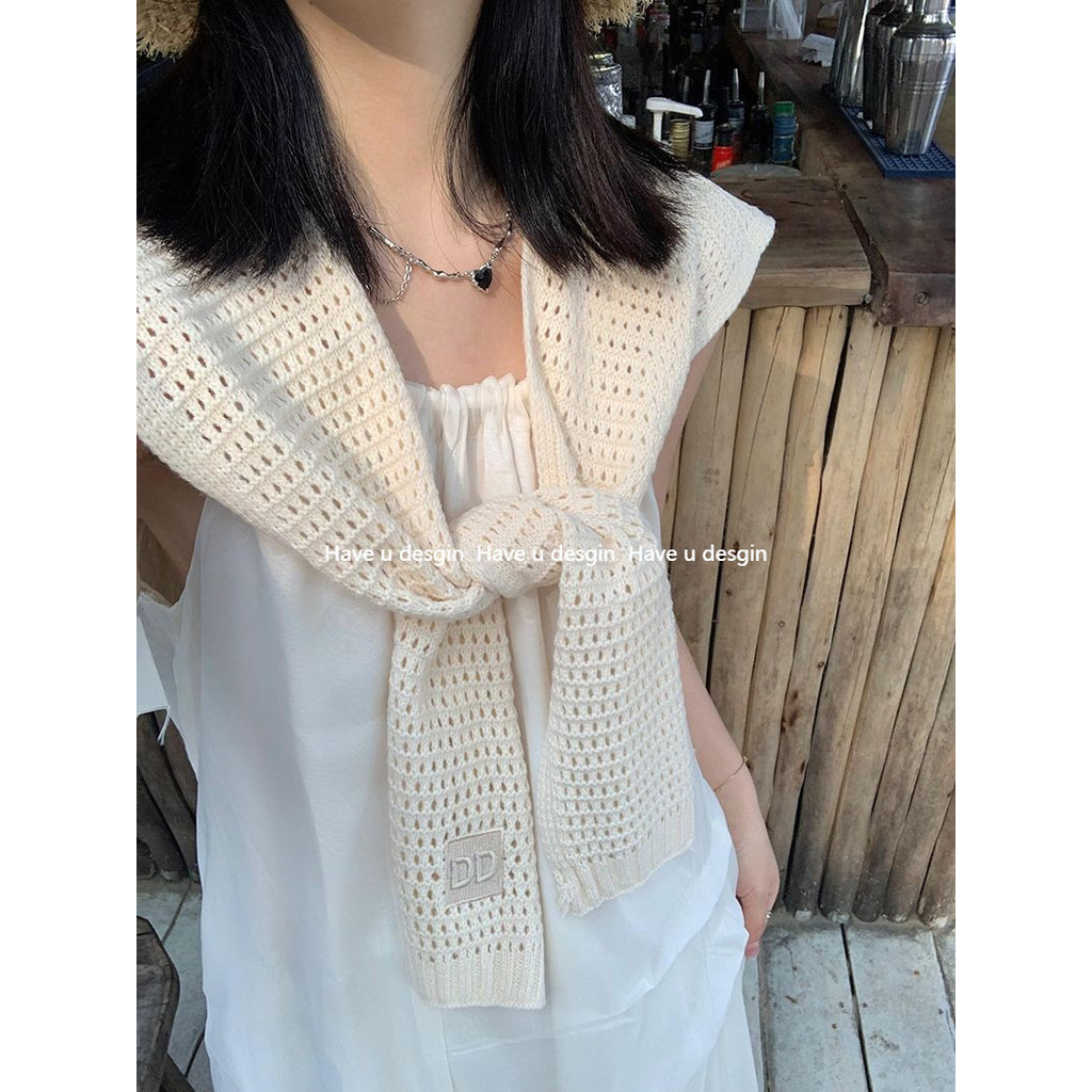Have u desgin [Thiết kế đơn giản] ins Blogger Cùng phong cách Khăn choàng dệt kim phong cách đơn giản Nữ Xuân Hè Phù hợp với cổ áo giả Trang trí áo ghi lê Khăn quàng cổ đa chức năng