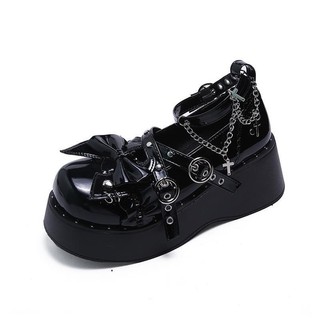 Gothic Giày Trái Tim Còng Chính Hãng lolita Giày Ngọt Mát Nóng Cô Gái y2k Văn Hóa Châu Á Punk Đen Đậm Giày Nền Tảng