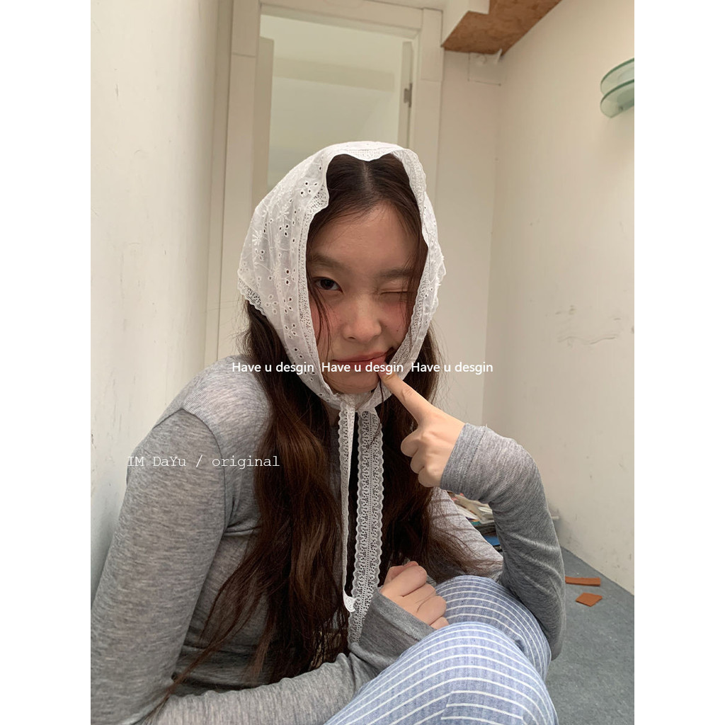 Have u desgin Pháp Phong Cách Mục Vụ Ren Tam Giác Khăn Nữ Phong Cách Hàn Quốc Không Khí Retro Trang Trí Khăn Trùm Đầu Đa Năng Fart Rèm