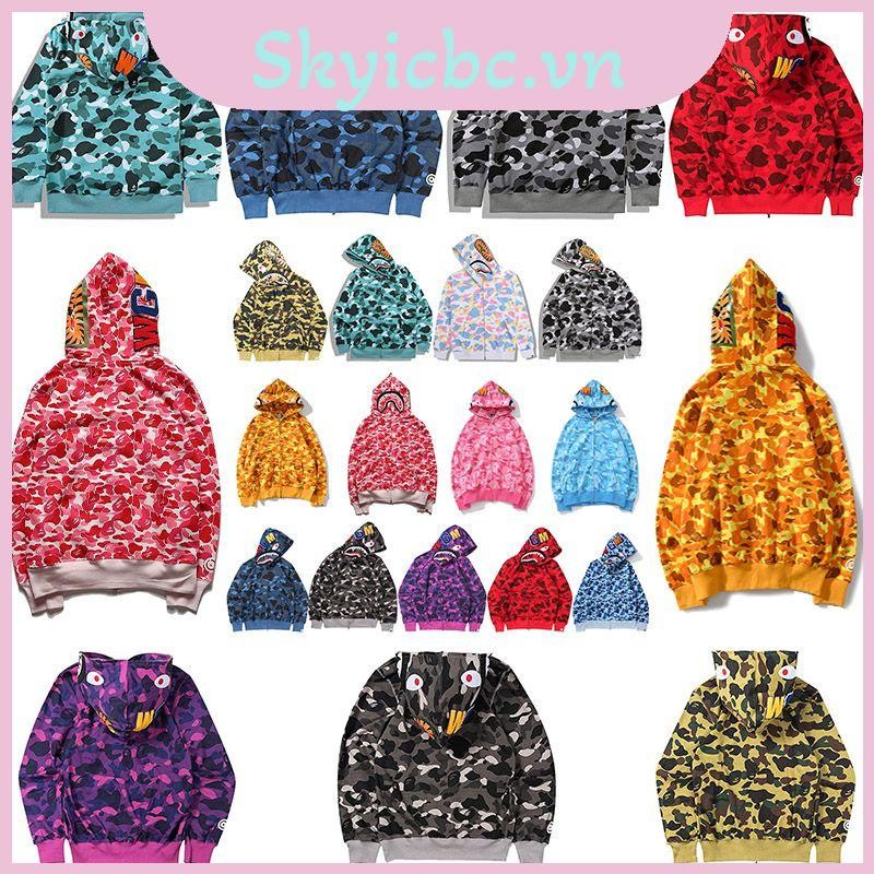 Áo Hoodie Bape Sống Động Cá Mập In Ấm Áp Dạo Phố Nam Nữ