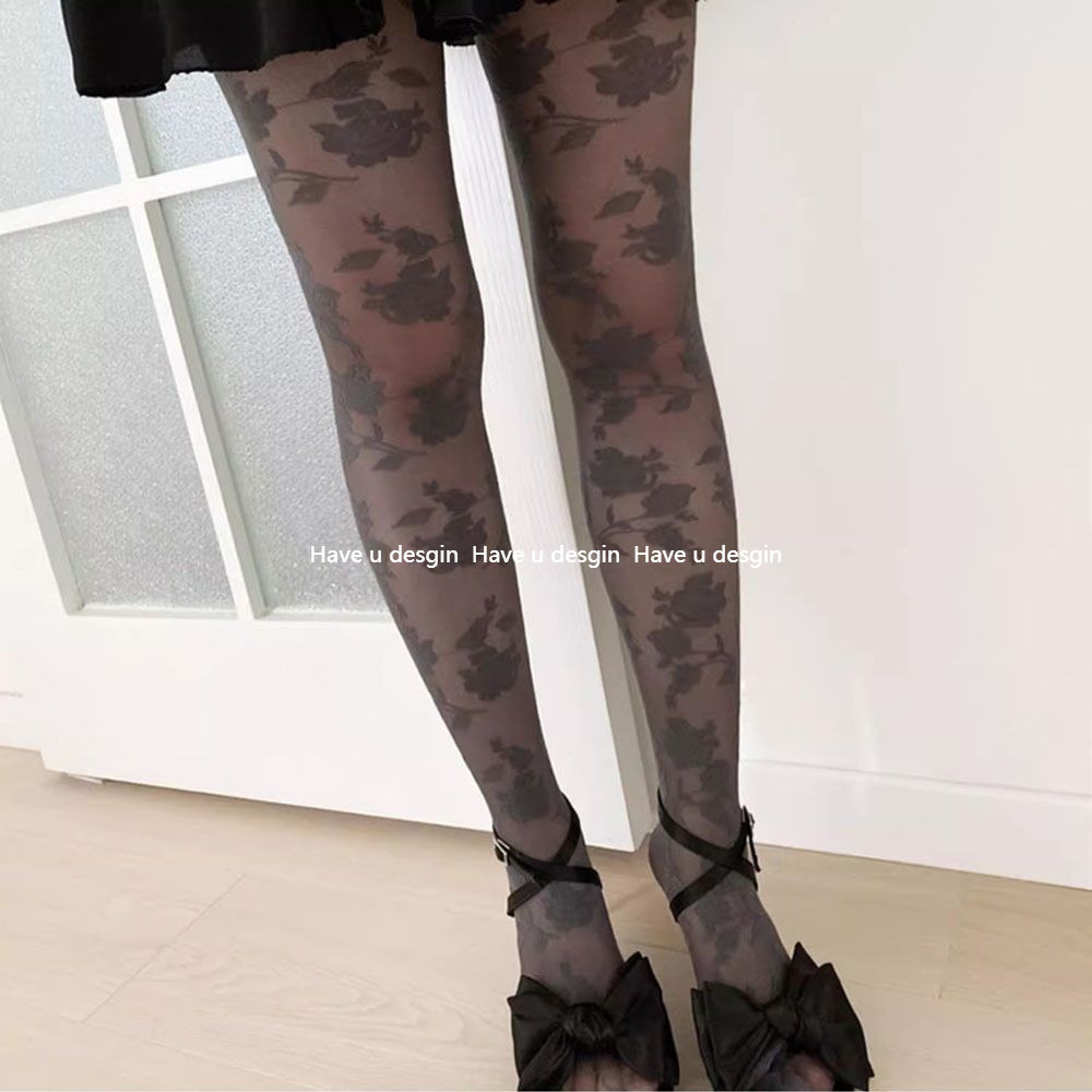 Have u desgin Hoa Hồng Họa Tiết Vớ Trắng Nguyên Chất Desire Phong Cách Ren Jacquard Ngọt Ngào Pháp Mùa Hè Siêu Mỏng Trong Suốt Thịt Chân Đẹp Quần Nữ