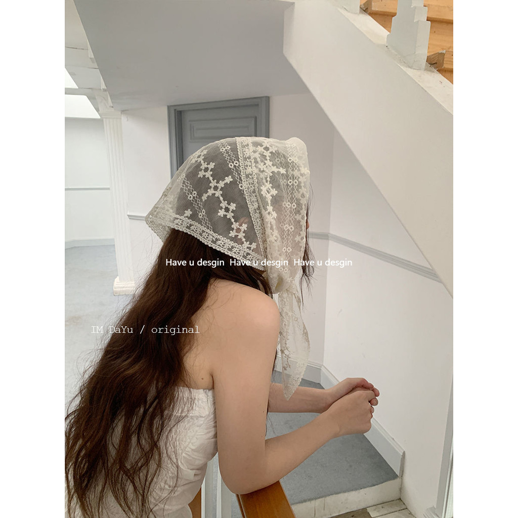 Have u desgin Pháp Ren Tam Giác Khăn Trùm Đầu Phong Cách Hàn Quốc Không Khí Đa Năng Khăn Lụa Khăn Thời Trang Phù Hợp Với Váy