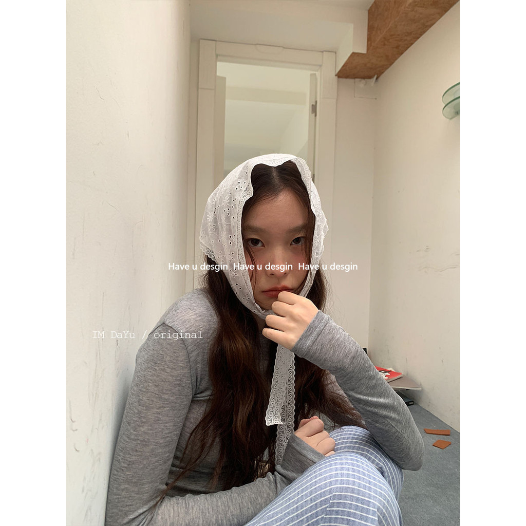 Have u desgin Pháp Phong Cách Mục Vụ Ren Tam Giác Khăn Nữ Phong Cách Hàn Quốc Không Khí Retro Trang Trí Khăn Trùm Đầu Đa Năng Fart Rèm