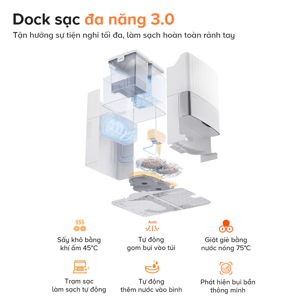 Robot hút bụi lau nhà Roborock Chính hãng lực hút 18500Pa giặt giẻ sấy ...