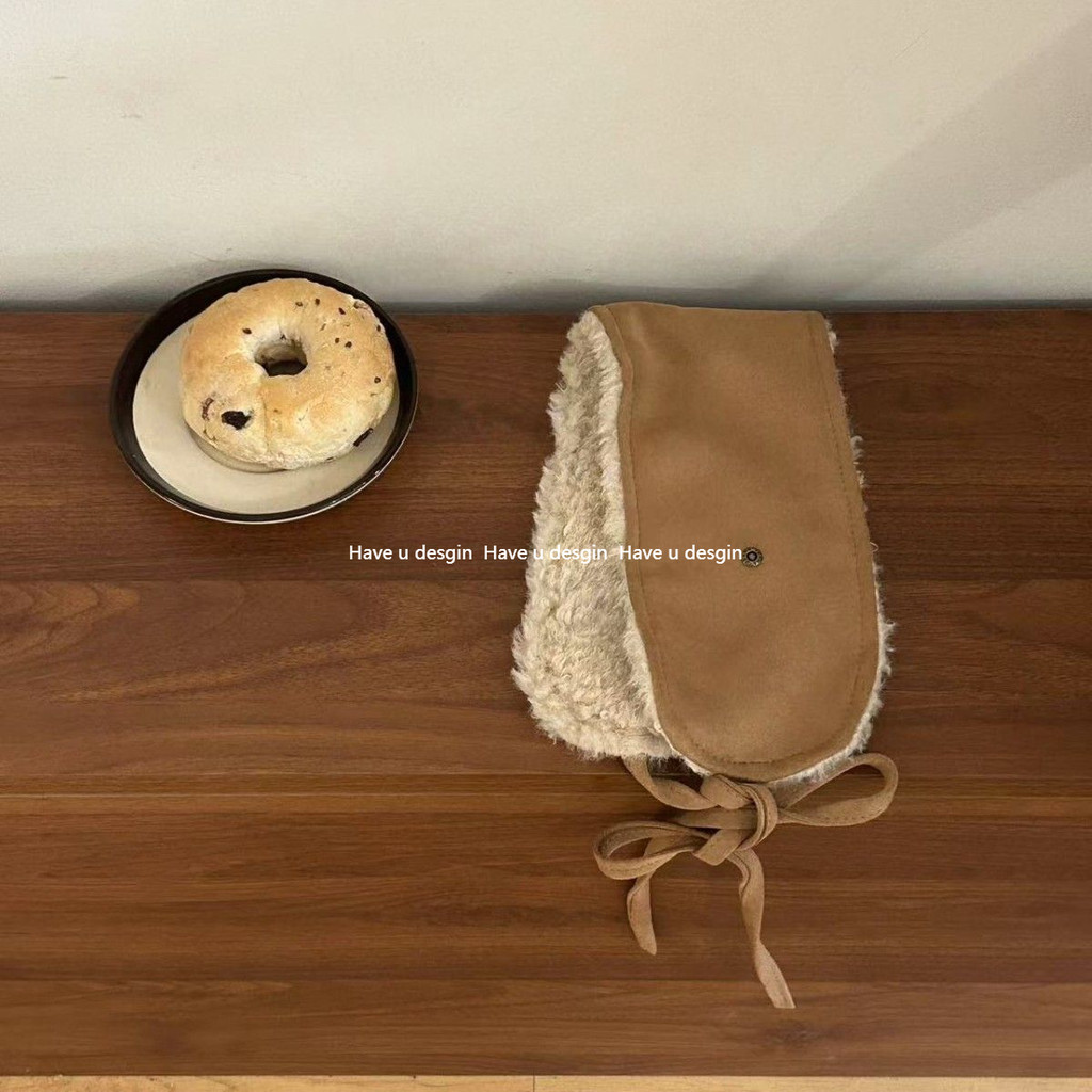 Have u desgin Zhang Yuanying Cùng Phong Cách Hàn Quốc Retro Ấm Áp Thịt Cừu Len Da Lộn Tai Túi Tai Thu Đông Chống Lạnh Chống Đóng Băng Earmuffs Nữ