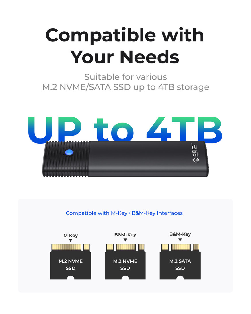 Vỏ SSD ORICO M2 NVME Type-C Cổng Type-C