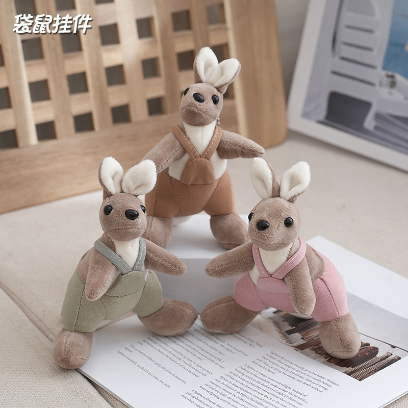 Chất Lượng Mềm Mại Cao Sang Trọng Kangaroo Móc Khóa Màu Nâu Xanh Và Hồng Lý Tưởng Động Vật Yêu Thích Cho
