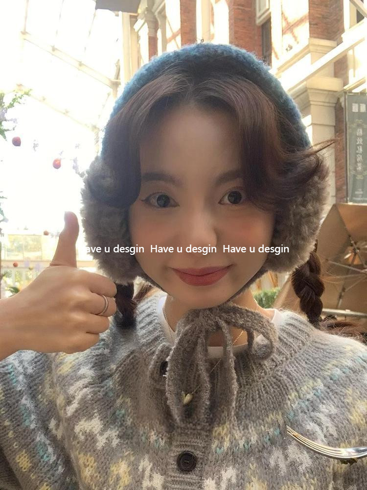 Have u desgin Influencer Cùng Phong Cách Màu Xanh Xám Sang Trọng Buộc Tai Giữ Ấm Mùa Đông Đi Xe Đạp Đầu Bịt Tai Bịt Tai Northe