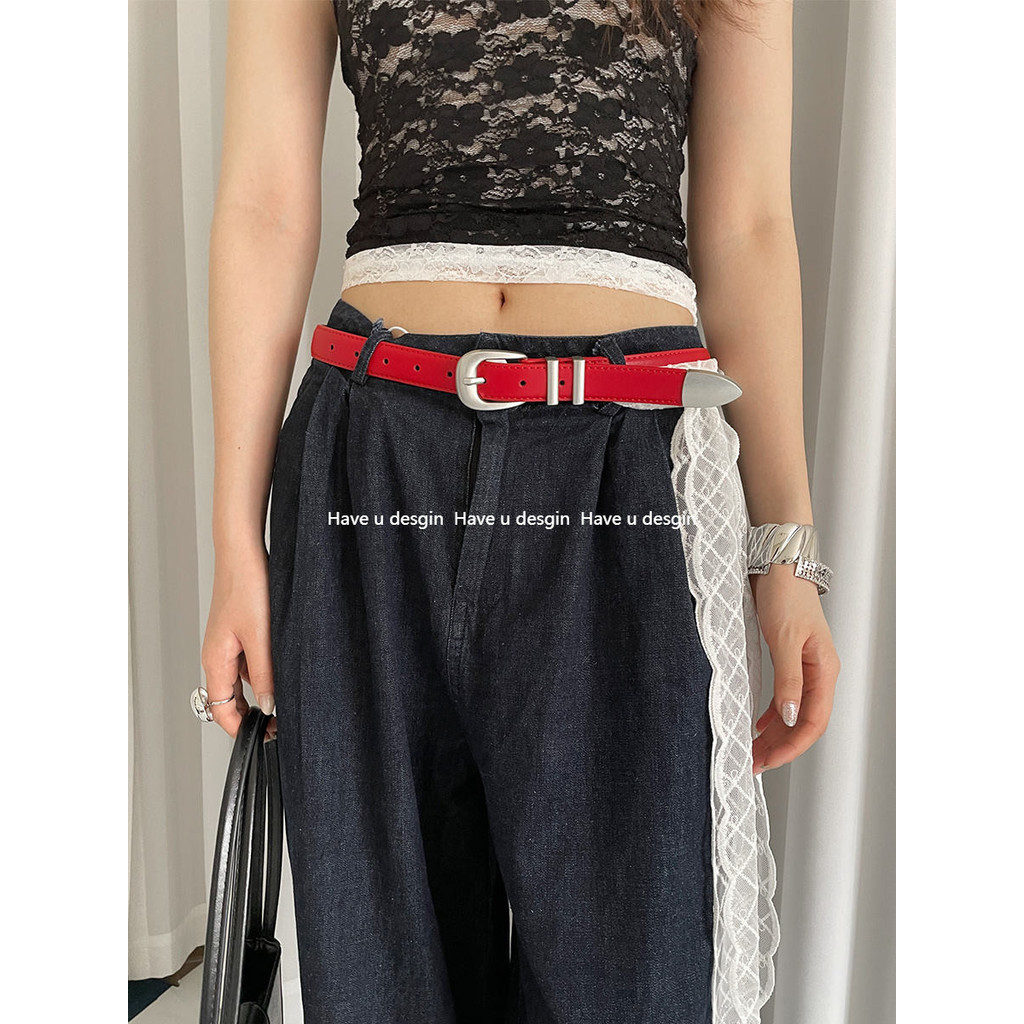 Have u desgin American Retro y2k Đai Đỏ Thiết Kế Nữ Họa Tiết Cá Sấu Váy Quần Jean Phụ Kiện Đơn Giản Cao Cấp Thắt Lưng