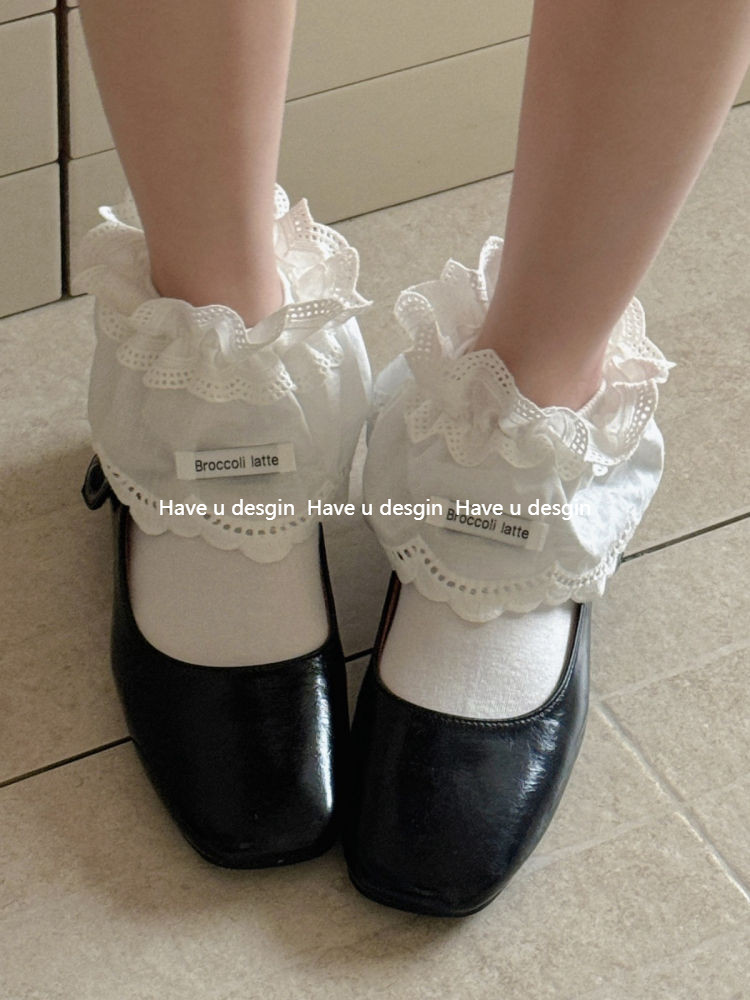 Have u desgin Tất Ren Trắng Tất Giữa Ống Nữ Cotton Nguyên Chất Phong Cách Mùa Xuân Mùa Hè Ba Lê Với Giày Tập Đức ins Phong Cách Hàn Quốc Tất Cọc