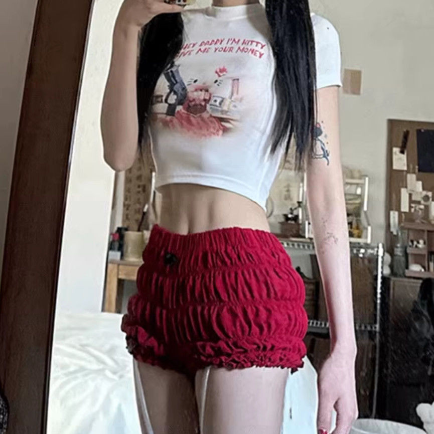 Lan ~ American Hot Girl Low-Waist Thể Thao Xếp Ly Quần Short Nữ Mùa Hè Phong Cách Mới Cao Cấp Skinny Ôm Hơn Nhìn Chữ a Mặc Ngoài Quần Nóng