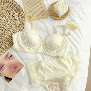 Bộ Áo Ngực Nữ Liền Mạch Satin Quần Lót Thoải Mái Cô Gái Mỏng Ngực Nhỏ Đẩy Mềm Vòng Thép Đồ Lót
