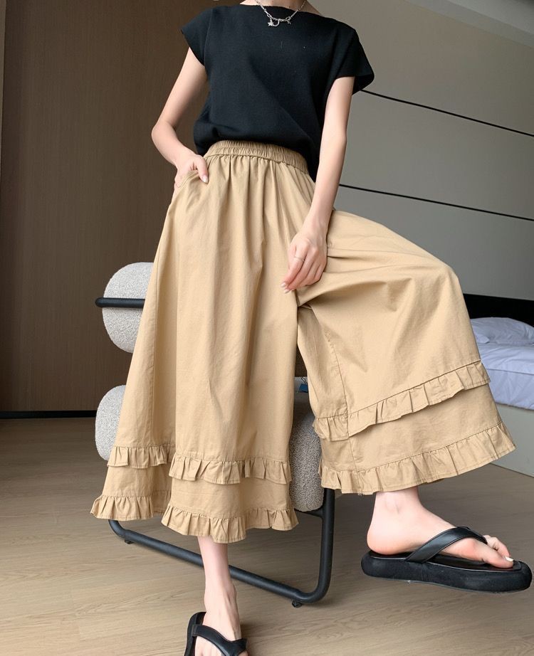 Lan ~ Mắt Cá Chân Dài Culottes Nữ Mùa Hè Phong Cách Mới Plus Kích Thước Béo MM Cao Cấp Thường Ngày Ren Mỹ Ống Rộng Culottes