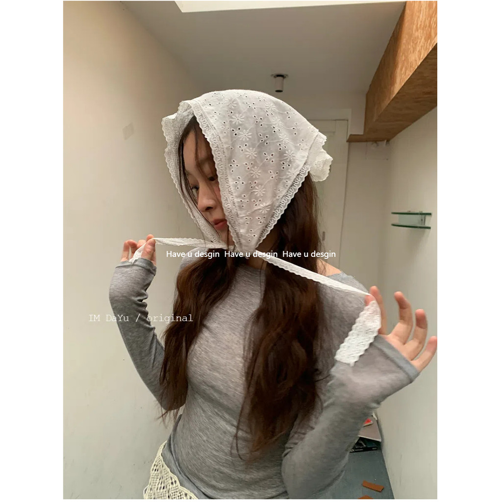 Have u desgin Pháp Phong Cách Mục Vụ Ren Tam Giác Khăn Nữ Phong Cách Hàn Quốc Không Khí Retro Trang Trí Khăn Trùm Đầu Đa Năng Fart Rèm
