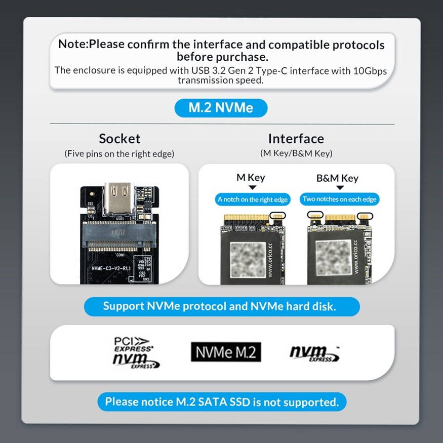 Vỏ SSD ORICO M2 NVME Type-C Tản nhiệt hiệu quả