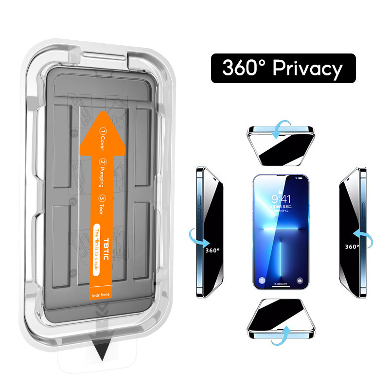 Mô tả Tbtic Cho iPhone Bảo Vệ Màn Hình Kính Cường Lực 16 15 14 13 12 11 Pro Max Plus XR X Xs Privacy 360 Tự Động Căn Chỉnh Dễ Dàng Lắp Đặt Bảo Vệ Toàn Diện - 10