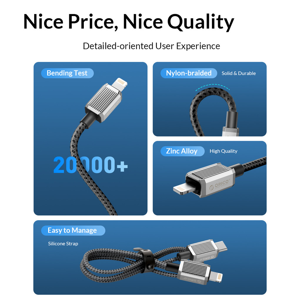Mô tả Cáp sạc Lightning ORICO USB A sang Lightning PD60W Sạc cho iPhone 14 pro iPhone 7 8 iPhone X (GQZ12) - 8