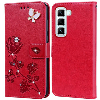 Kim Cương Dập Nổi In Hoa Hồng Ốp Lưng Điện Thoại Infinix Hot 50 4G 5G Pro Plus X6882 X6720 X6881 X6880 Sách Da Full Silicone Cover