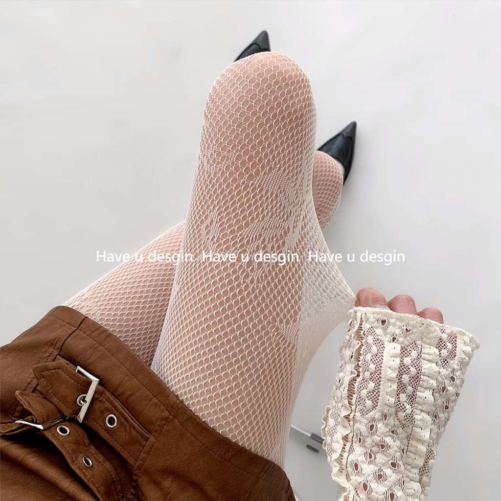 Have u desgin jk Mùa Hè Ren Bướm Jacquard Trắng Mỏng Phong Cách Jumpsuit Fishnet Vớ ins Hot Girl Gợi Cảm Mỏng Hơn Nhìn Vớ
