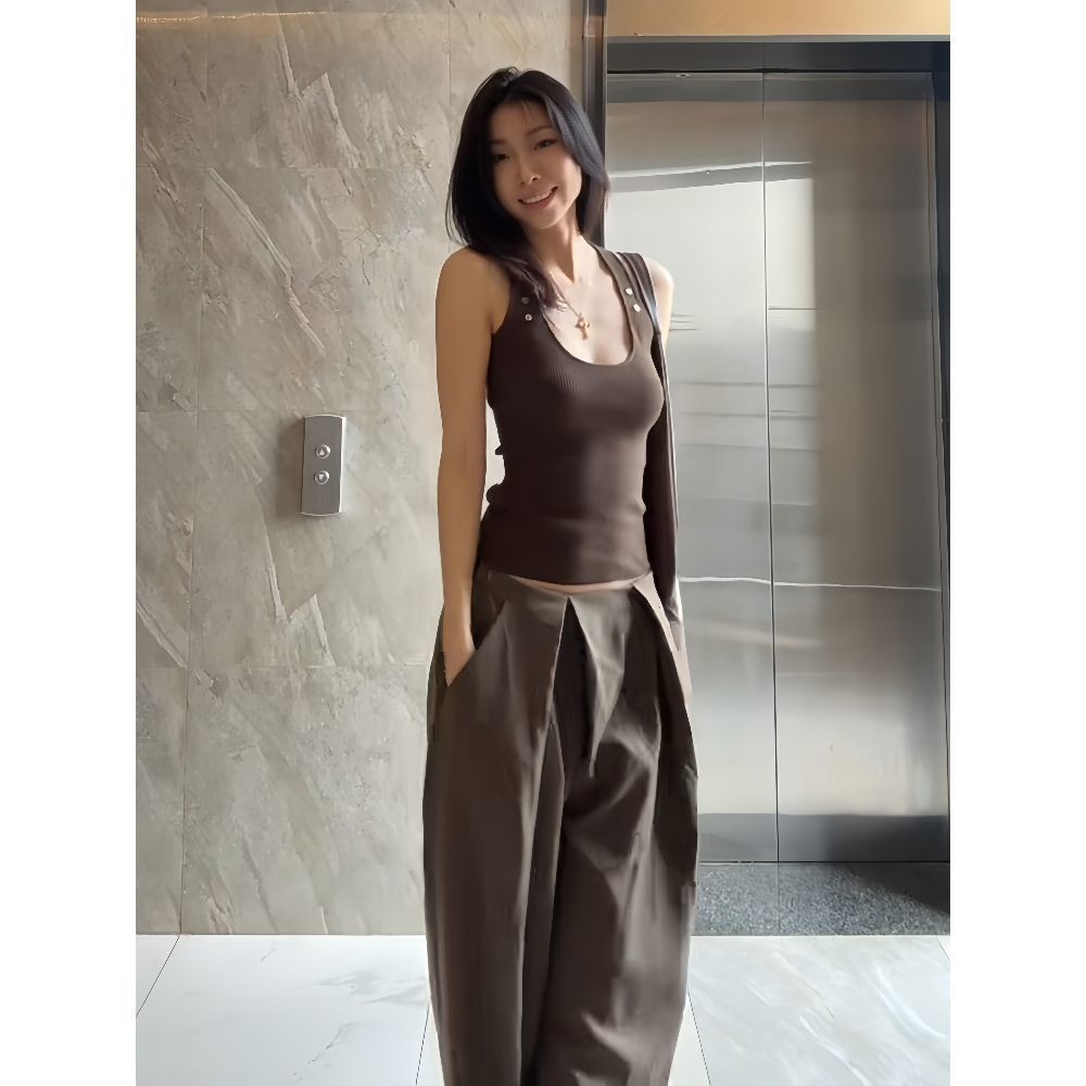 Lan ~ American Hot Girl Cổ Chữ U Nhỏ Camisole Nữ Mùa Hè Phong Cách Mới Slim-fit Ôm Hơn Nhìn Bên Trong Mặc Bên Ngoài Áo Không Tay Top