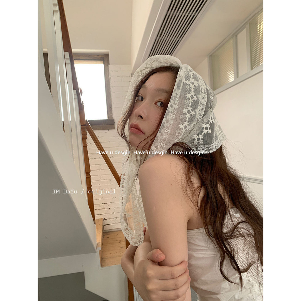 Have u desgin Pháp Ren Tam Giác Khăn Trùm Đầu Phong Cách Hàn Quốc Không Khí Đa Năng Khăn Lụa Khăn Thời Trang Phù Hợp Với Váy