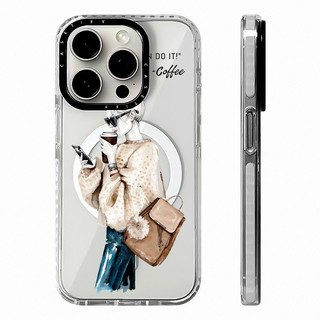 CASETIFY Kính Mát Cà Phê Cô Gái Vỏ Sạc Từ Tính Không Dây Tương Thích Cho IPhone11 12 13 14 15 16 Pro Max Cover 15 16 PLUS Silicon Mềm Trong Suốt Ốp Lưng Chống Sốc
