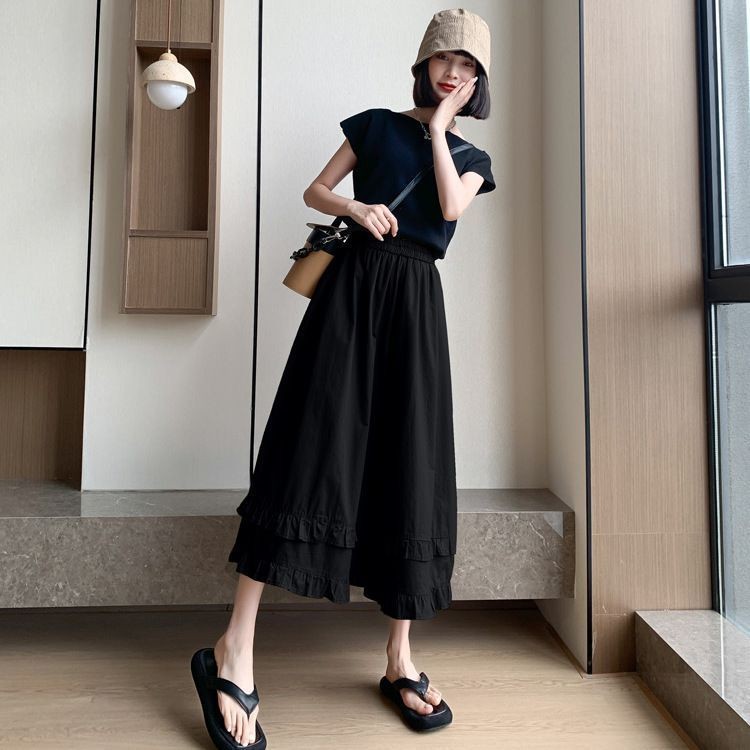 Lan ~ Mắt Cá Chân Dài Culottes Nữ Mùa Hè Phong Cách Mới Plus Kích Thước Béo MM Cao Cấp Thường Ngày Ren Mỹ Ống Rộng Culottes
