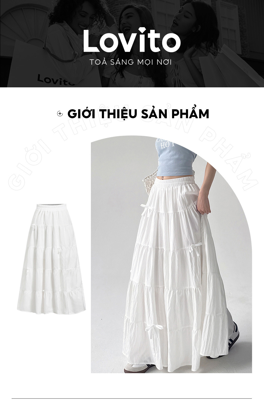 Mô tả Lovito Váy xếp nếp xếp tầng có nơ đơn giản lãng mạn dành cho nữ L98AD095 - 2