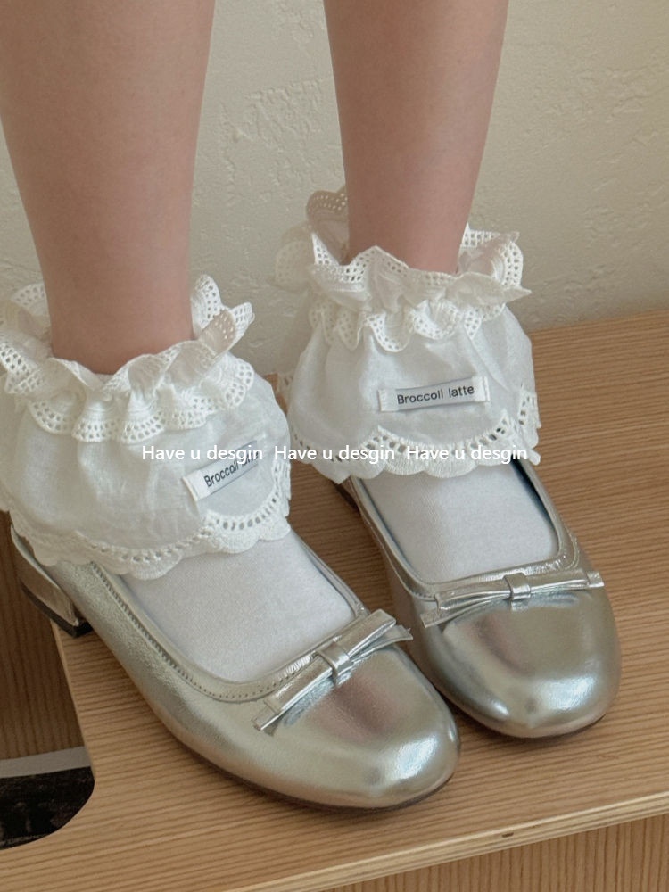 Have u desgin Tất Ren Trắng Tất Giữa Ống Nữ Cotton Nguyên Chất Phong Cách Mùa Xuân Mùa Hè Ba Lê Với Giày Tập Đức ins Phong Cách Hàn Quốc Tất Cọc