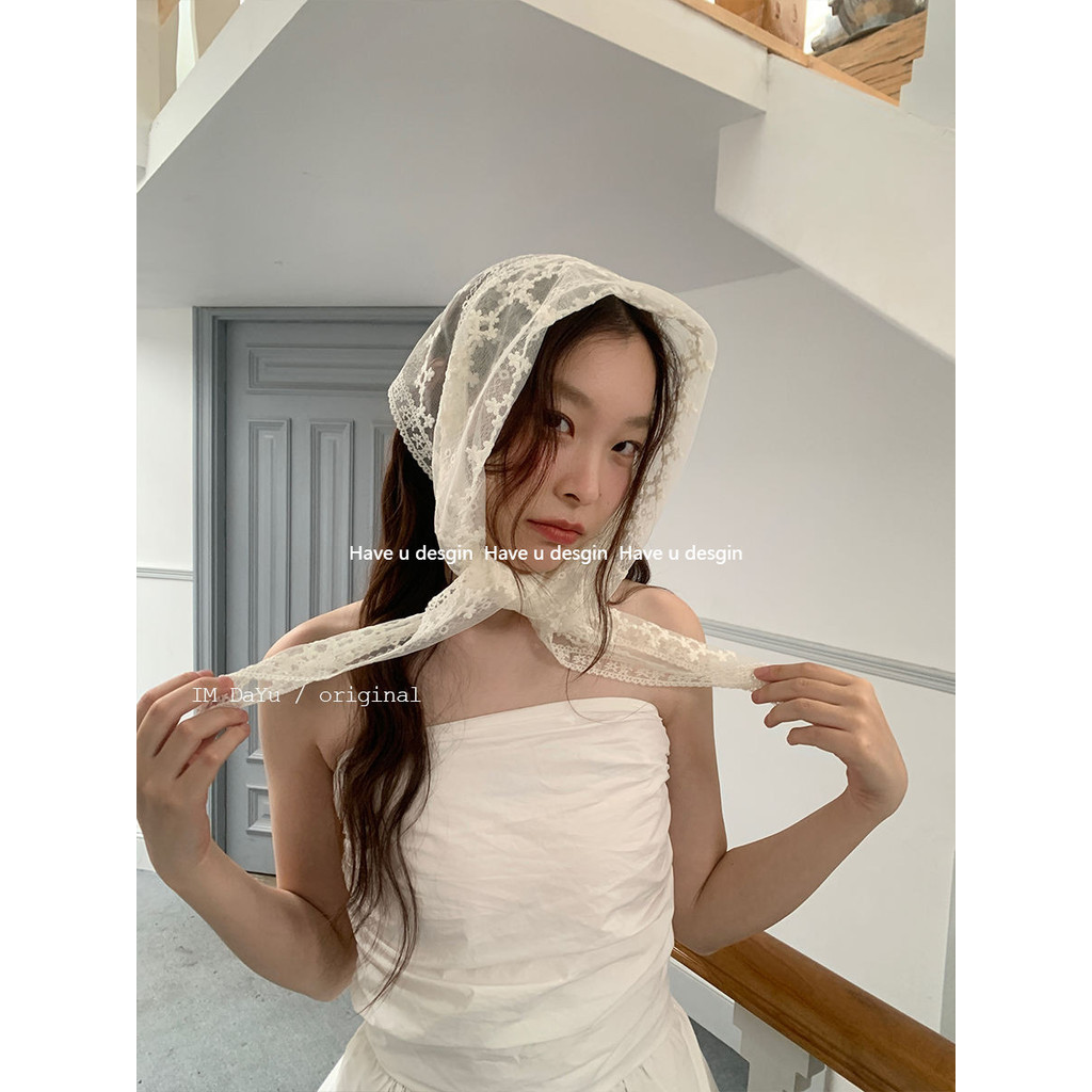 Have u desgin Pháp Ren Tam Giác Khăn Trùm Đầu Phong Cách Hàn Quốc Không Khí Đa Năng Khăn Lụa Khăn Thời Trang Phù Hợp Với Váy