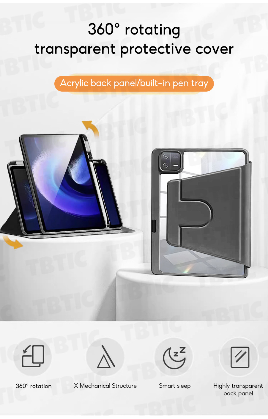 Mô tả Tbtic Cho Xiaomi Pad 7 6 5 Pro Ốp Lưng 11.2 11 Inch 2024 Có Khe Đựng Bút Chì 360° Xoay - 1