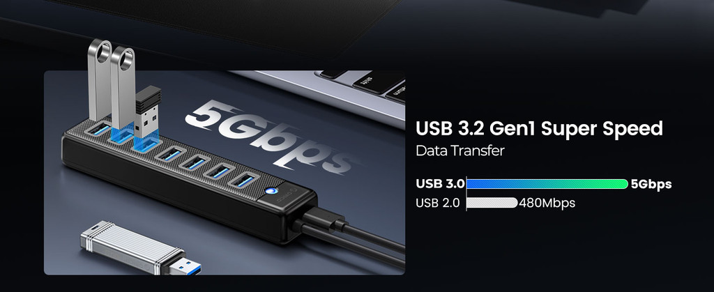 Mô tả Orico USB 3.0 HUBs Bộ chia HUB đa tốc độ cao 7 cổng Thiết bị sạc máy tính mở rộng (PW7U) - 2