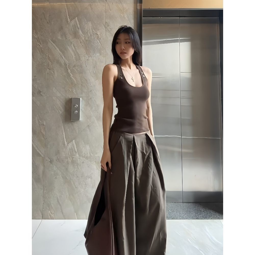 Lan ~ American Hot Girl Cổ Chữ U Nhỏ Camisole Nữ Mùa Hè Phong Cách Mới Slim-fit Ôm Hơn Nhìn Bên Trong Mặc Bên Ngoài Áo Không Tay Top