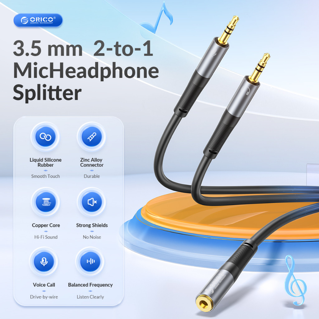 Mô tả Cáp Âm Thanh ORICO 3.5 Mm 2 TRONG 1 Nam Đến 2 Cổng Nữ Aux Adapter Cáp Mic Âm Thanh Y Bộ Chia Cáp Âm Thanh Nối Dài Bộ Chia - 2