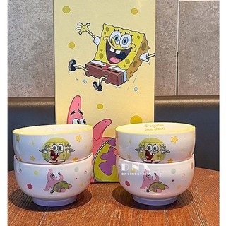 SpongeBob SquarePants Bát Cơm Gốm Trẻ Em Giá Trị Cao Hộ Gia Đình Dễ Thương Bộ Đồ Ăn Quà Tặng Quà Tặng Bộ Bốn Bát