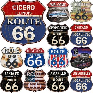 Vintage Route 66 America Tín Hiệu Kim Loại Lá Chắn Mảng Bám Cho Nhà Để Xe Người Hang Thanh Nhà Tường Nghệ Thuật Trang Trí